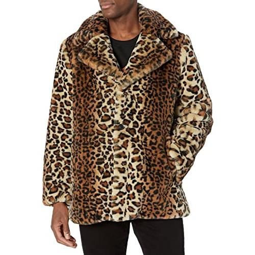 【並行輸入品】GUESS Men's Faux Leopard Fur Coat, Brown Multi, Extra Largeの画像