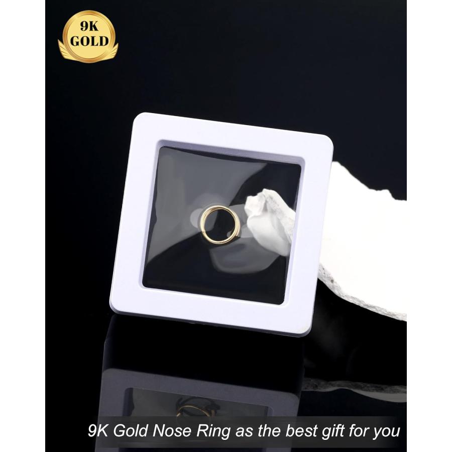 【並行輸入品】MeIighting 14K ソリッドゴールド ダブルノーズリングフープ シングルピアス用 20G ツイストノーズリング ダブルフープ_4