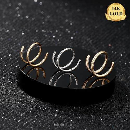 【並行輸入品】MeIighting 14K ソリッドゴールド ダブルノーズリングフープ シングルピアス用 20G ツイストノーズリング ダブルフープ_7