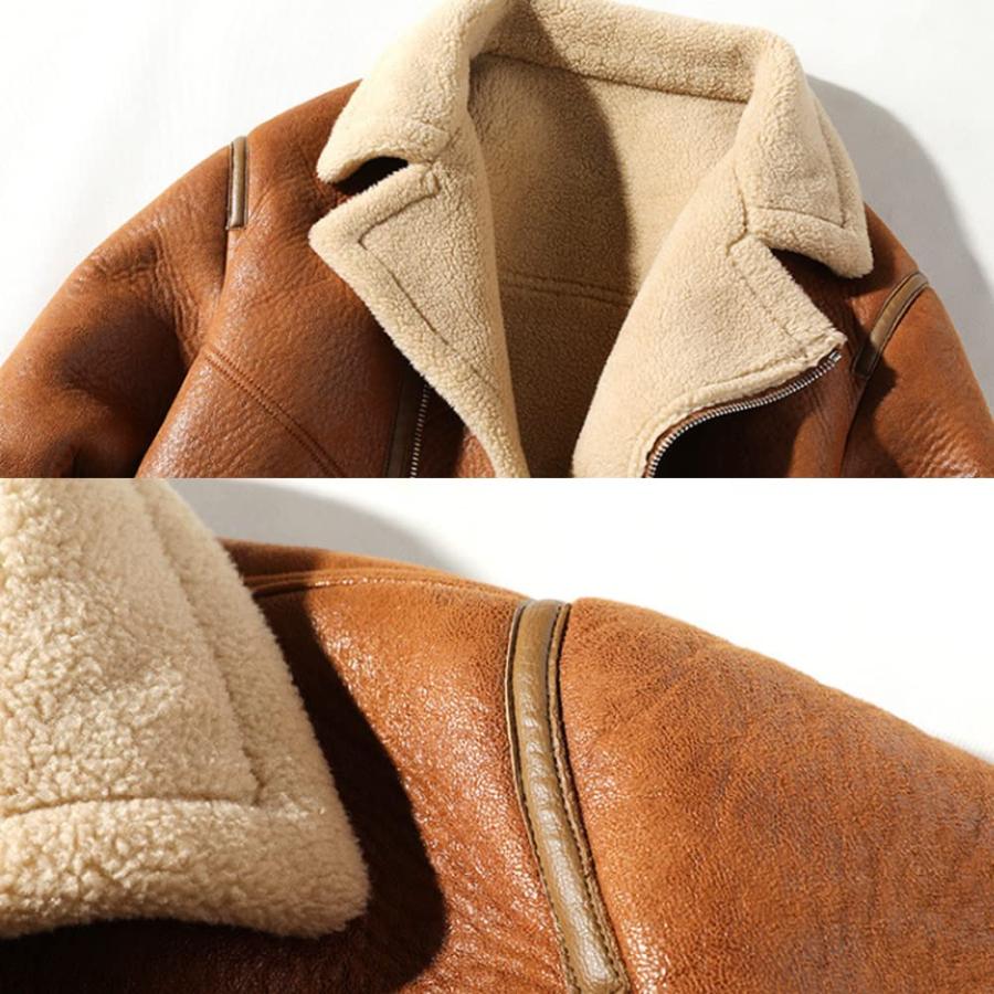 【並行輸入品】Men's Camel Stylish Flying Leather Jacket B3 Bomber Flight Shearの画像