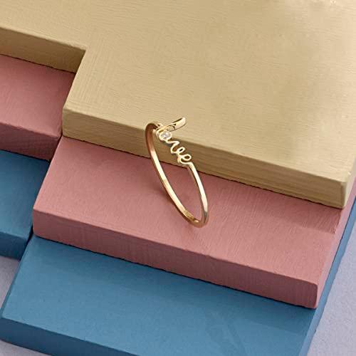 【並行輸入品】Norm Jewels Love スクリプトリング | 14K ソリッドイエローゴールド ステートメントリング レディース | ミの画像