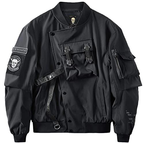 【並行輸入品】HSQIBAOER Bomber Jacket Chest Pocket Techwear For Men Punk Hip Hの画像