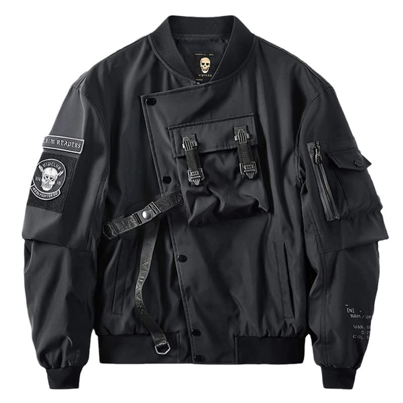 【並行輸入品】HSQIBAOER Bomber Jacket Chest Pocket Techwear For Men Punk Hip Hの画像