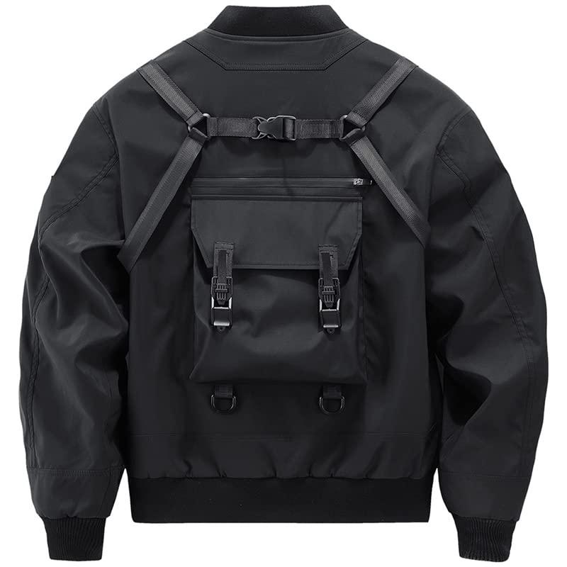 【並行輸入品】HSQIBAOER Cyberpunk Bomber Jacket Multi Pockets Cargo Zipper Blaの画像