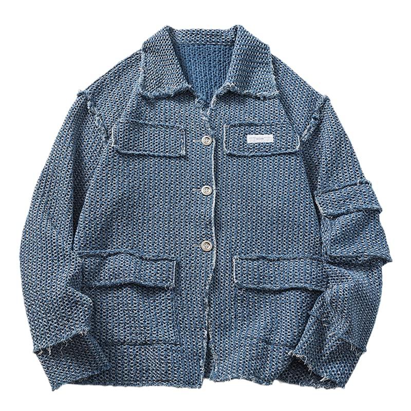 【並行輸入品】Denim Jackets Hollow Out Patchwork Designer Loose Streetwear Bluの画像