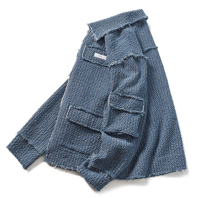 【並行輸入品】Denim Jackets Hollow Out Patchwork Designer Loose Streetwear Bluの画像