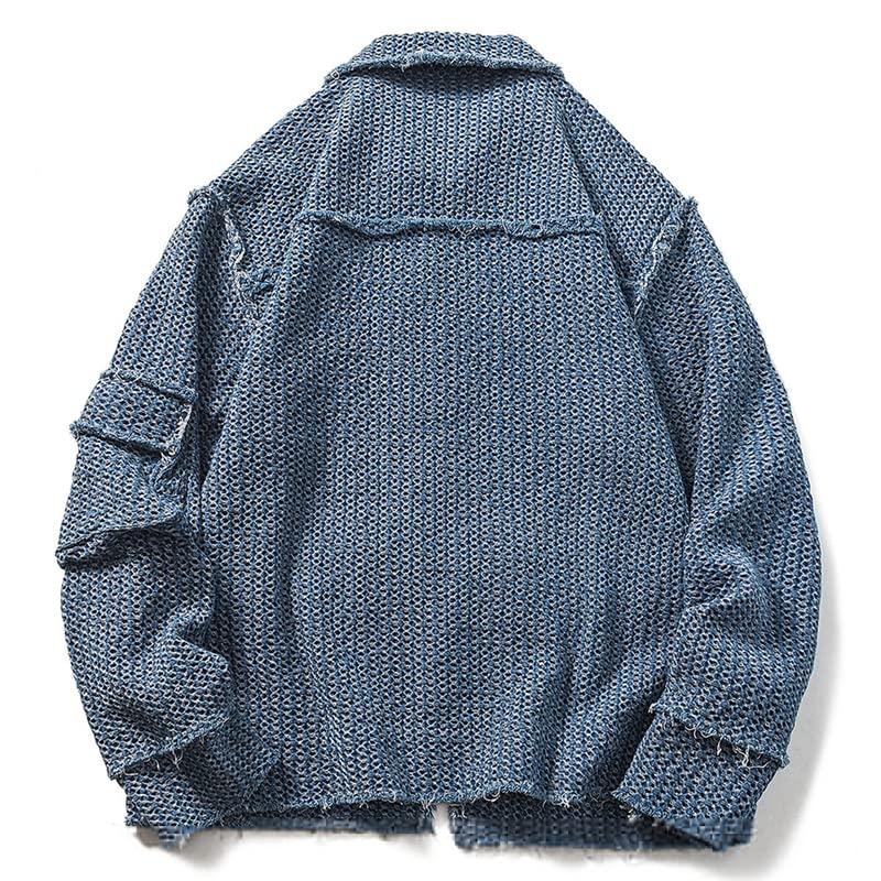 【並行輸入品】Denim Jackets Hollow Out Patchwork Designer Loose Streetwear Bluの画像