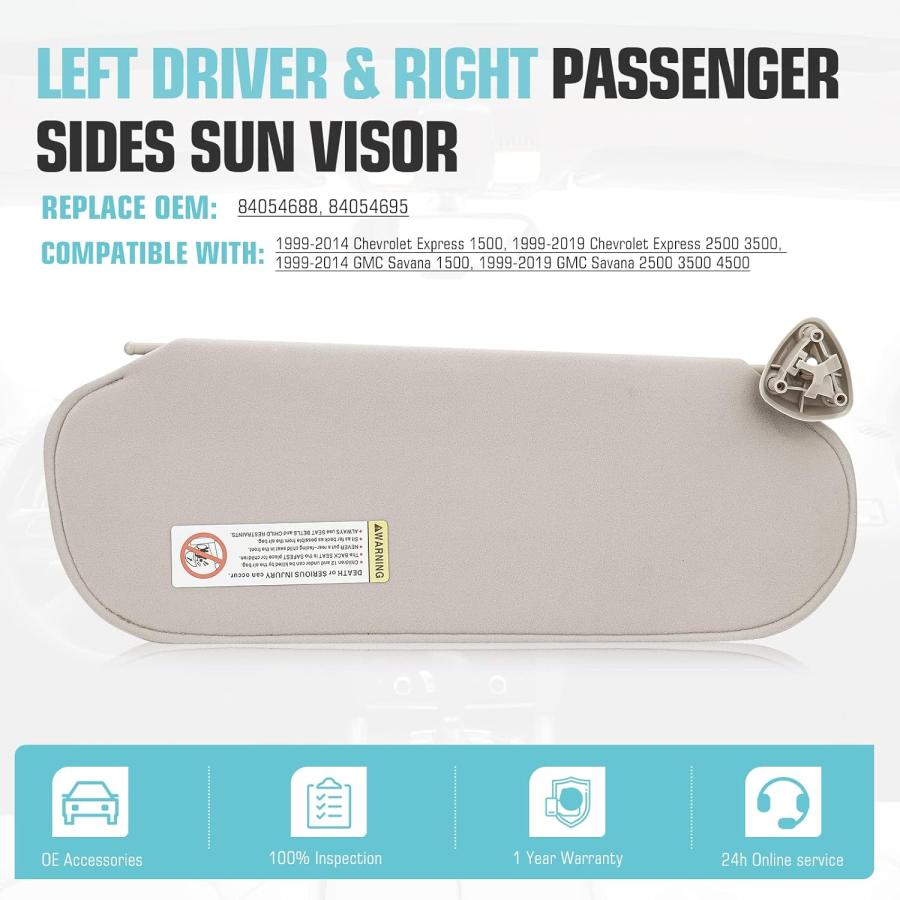 ンバイザー サンバイザーと互換性のあるシボレーサバナ 1500 2500 3500 4500 1999-2008 2009 2010左右車内サンバイザーアセンブリ  用 GMC 用 サバナ 1500 2500 3500 4500 1999-2019 車用サンバイザー バイザー フロント左サンバイザー のために  エクスプレス 用 のために ... 車用サンバイザー サンバイザーと互換性のあるシボレーサバナ 1500 2500 3500 4500 1999-2008 2009 2