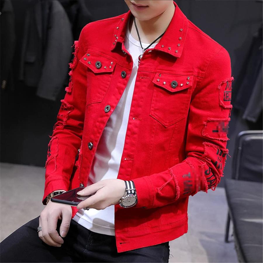 【並行輸入品】Male Korean Spring Hole Loose Tooling Jackets Leisure Denim Blazの画像