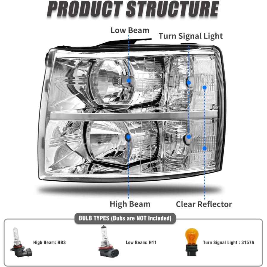 並行輸入品】ADCARLIGHTS 2007-2014 シルバラード ヘッドライト