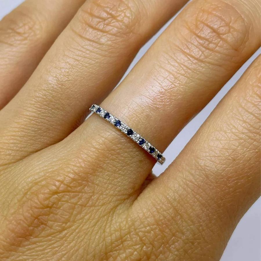 【並行輸入品】CTIEIP 10K/14K/18K ゴールドサファイアとダイヤモンド 結婚指輪 レディース 本物のダイヤモンドと人工サファイアの画像