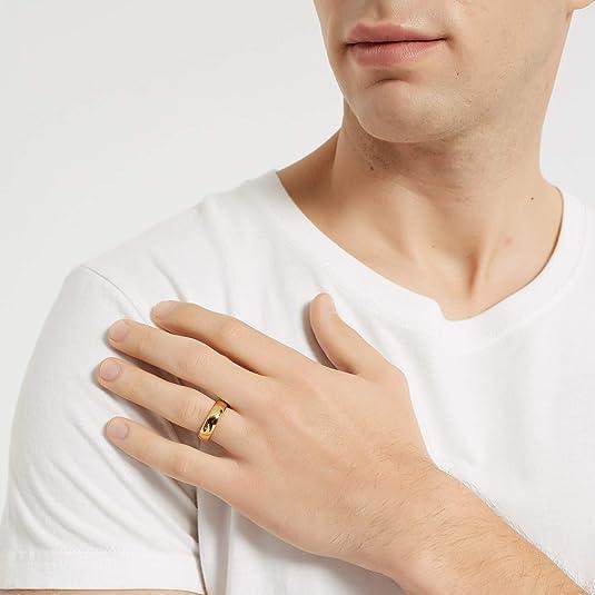 【並行輸入品】Yoacbbo 14K ゴールドメッキ チタン 4mm 結婚指輪 メンズ レディース 快適 カップル ドーム型 高光沢仕上げ (7)の画像