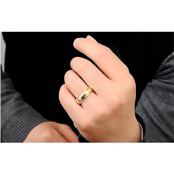 【並行輸入品】Yoacbbo 14K ゴールドメッキ チタン 4mm 結婚指輪 メンズ レディース 快適 カップル ドーム型 高光沢仕上げ (7)の画像