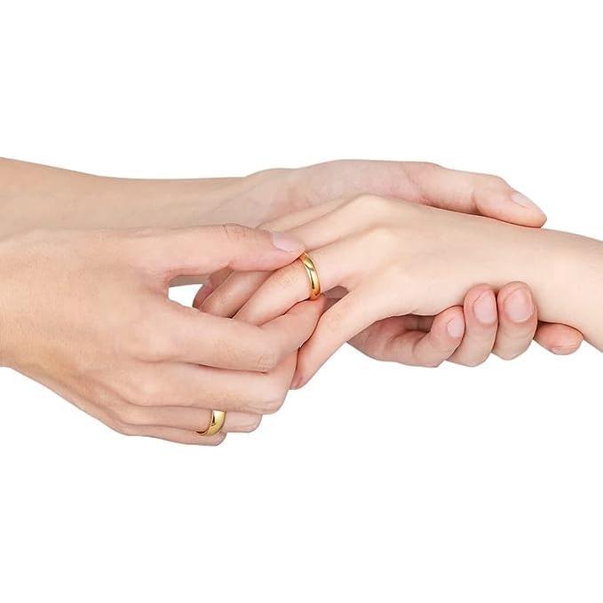 【並行輸入品】Yoacbbo 14K ゴールドメッキ チタン 4mm 結婚指輪 メンズ レディース 快適 カップル ドーム型 高光沢仕上げ (7)の画像