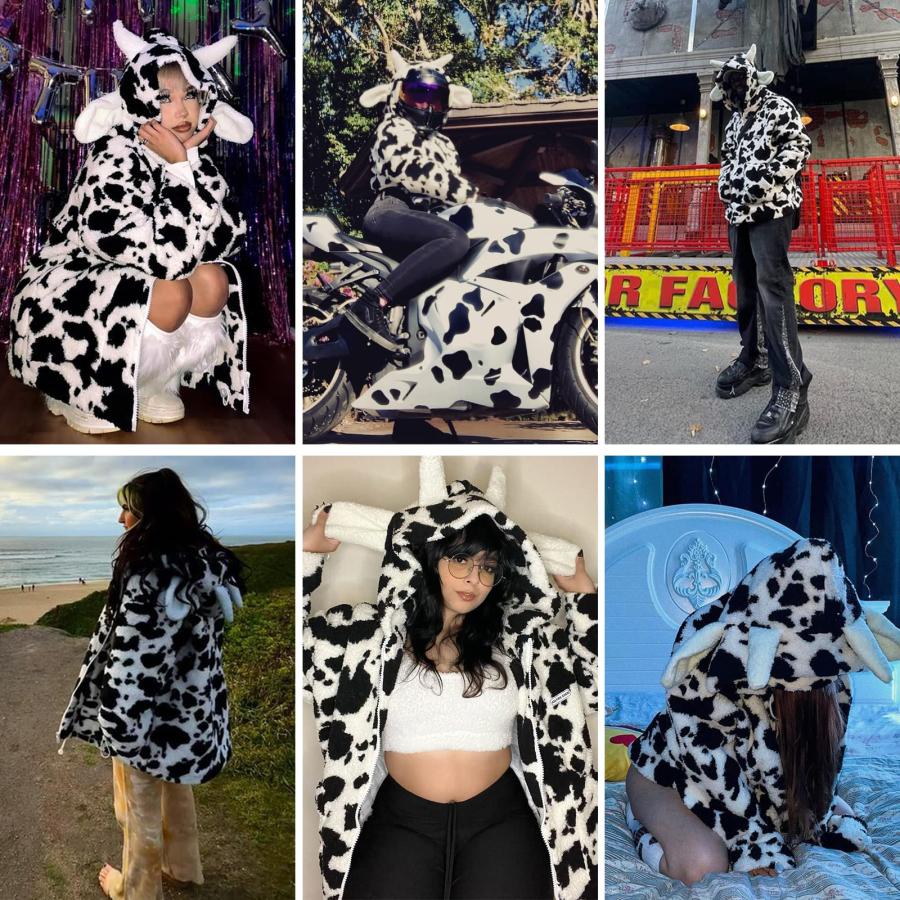 並行輸入品】Aelfric Eden Womens Sherpa Fleece Jacket Cow Print Zip 
