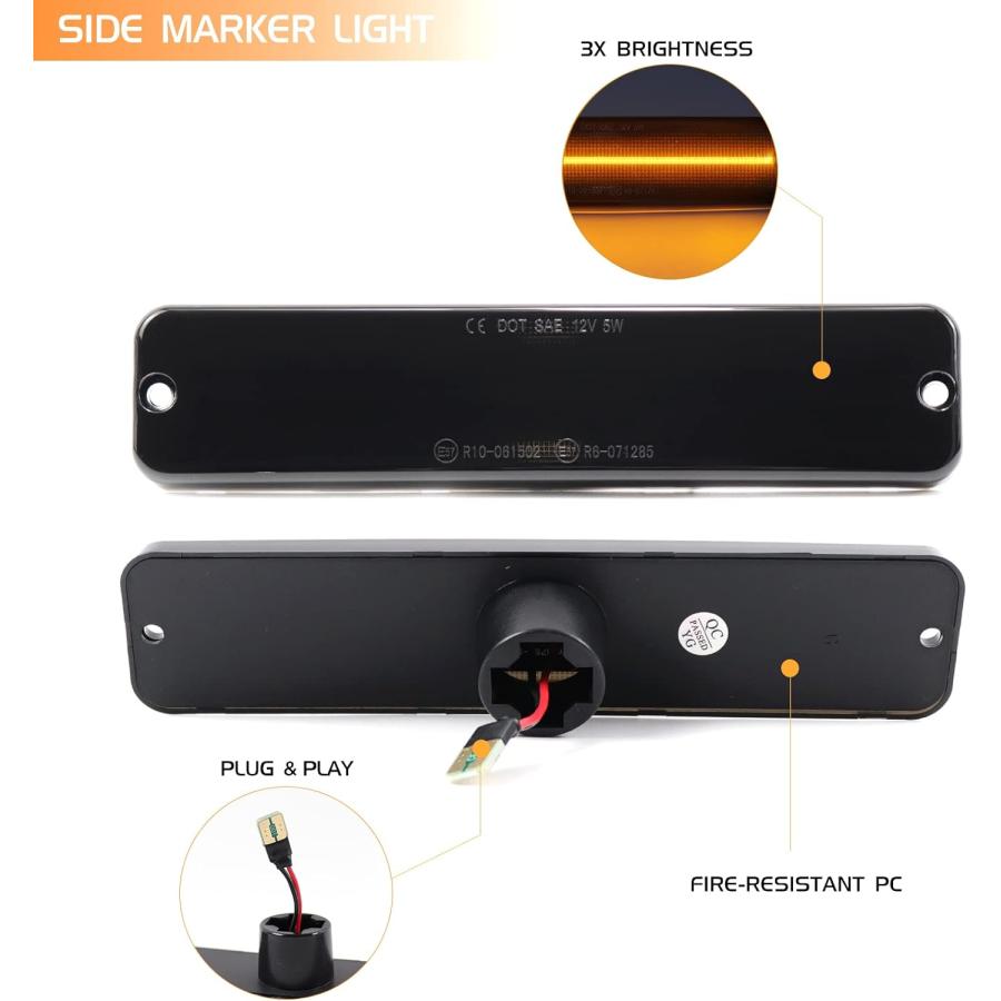 【並行輸入品】2PCS LED Side Marker Light for 1987-1995 Jeep Wrangler YJ  Smoked Le_2