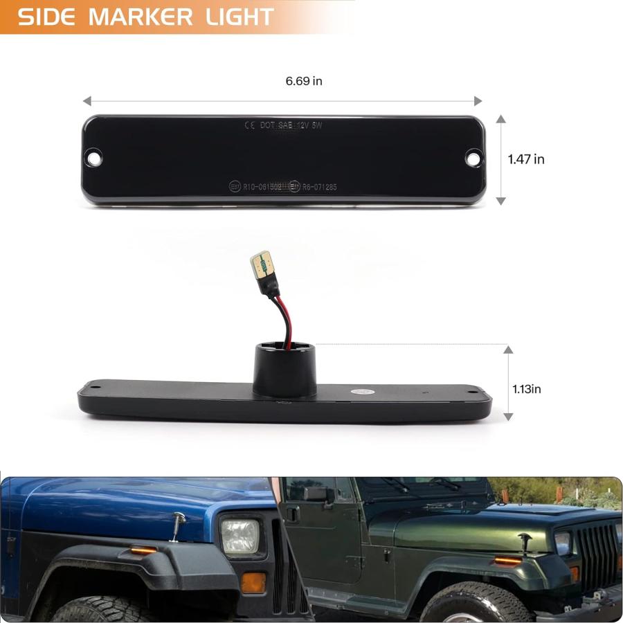 【並行輸入品】2PCS LED Side Marker Light for 1987-1995 Jeep Wrangler YJ  Smoked Le_3