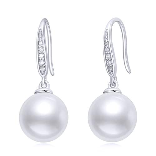 【並行輸入品】14K ホワイトゴールド 天然ダイヤモンドと淡水養殖パール ダングルイヤリング レディース ファインジュエリー, 金属, ダイヤモの画像