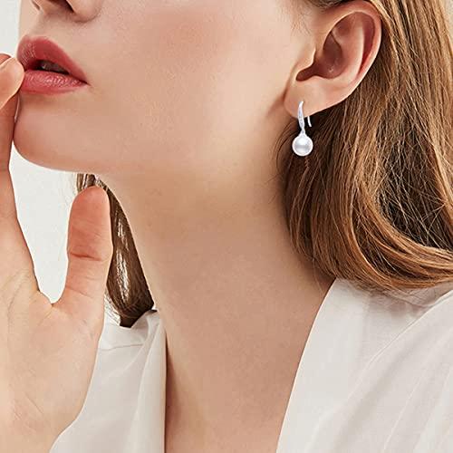 【並行輸入品】14K ホワイトゴールド 天然ダイヤモンドと淡水養殖パール ダングルイヤリング レディース ファインジュエリー, 金属, ダイヤモの画像
