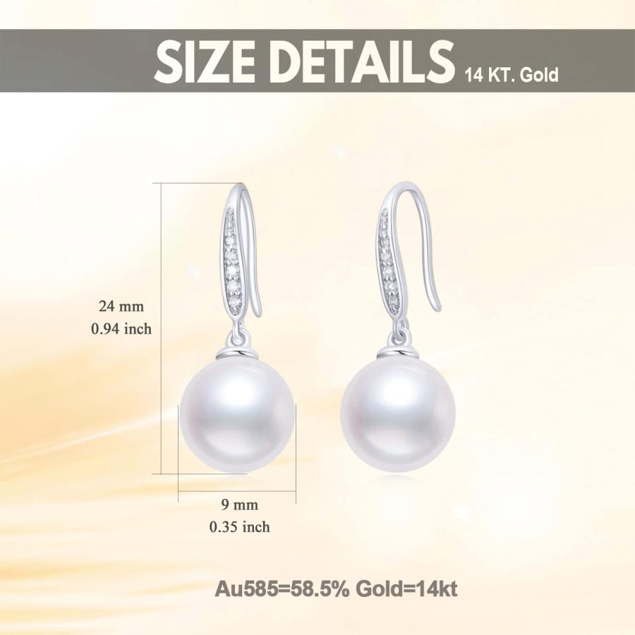 【並行輸入品】14K ホワイトゴールド 天然ダイヤモンドと淡水養殖パール ダングルイヤリング レディース ファインジュエリー, 金属, ダイヤモの画像