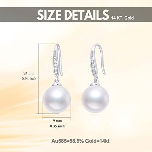 【並行輸入品】14K ホワイトゴールド 天然ダイヤモンドと淡水養殖パール ダングルイヤリング レディース ファインジュエリー, 金属, ダイヤモの画像