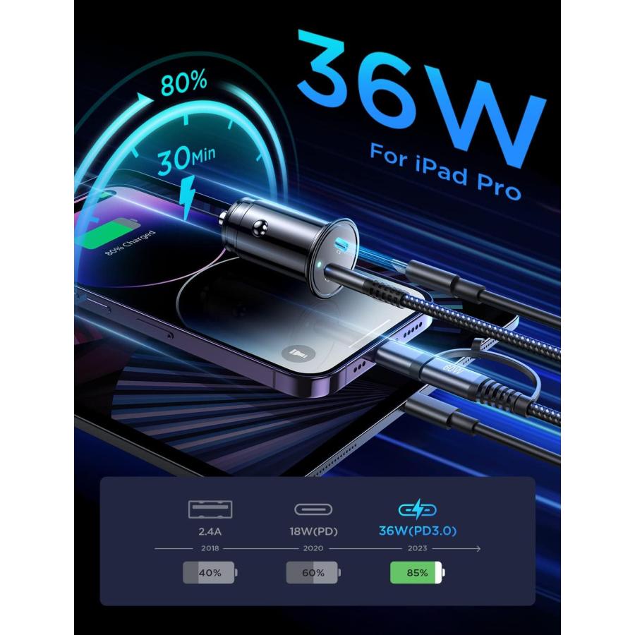 AINOPE iPhone Car Charger  56W Car Lighter USB Adapter  [Mini  Al 並行輸入｜good-face｜03