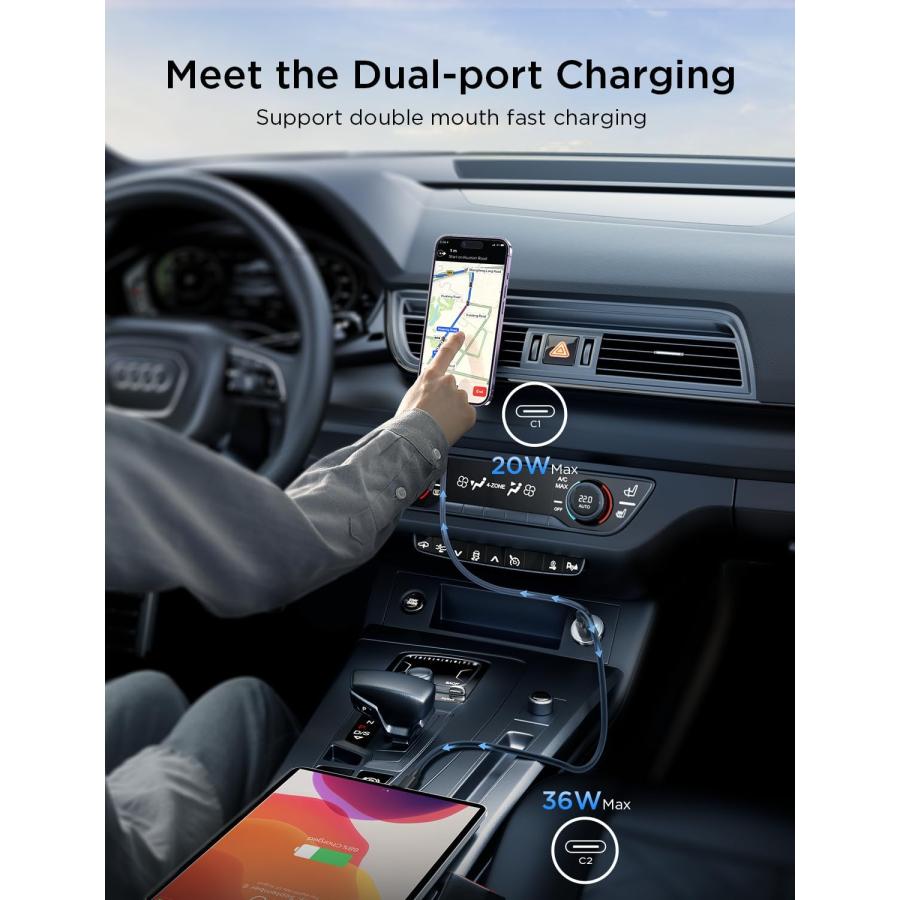 AINOPE iPhone Car Charger  56W Car Lighter USB Adapter  [Mini  Al 並行輸入｜good-face｜04
