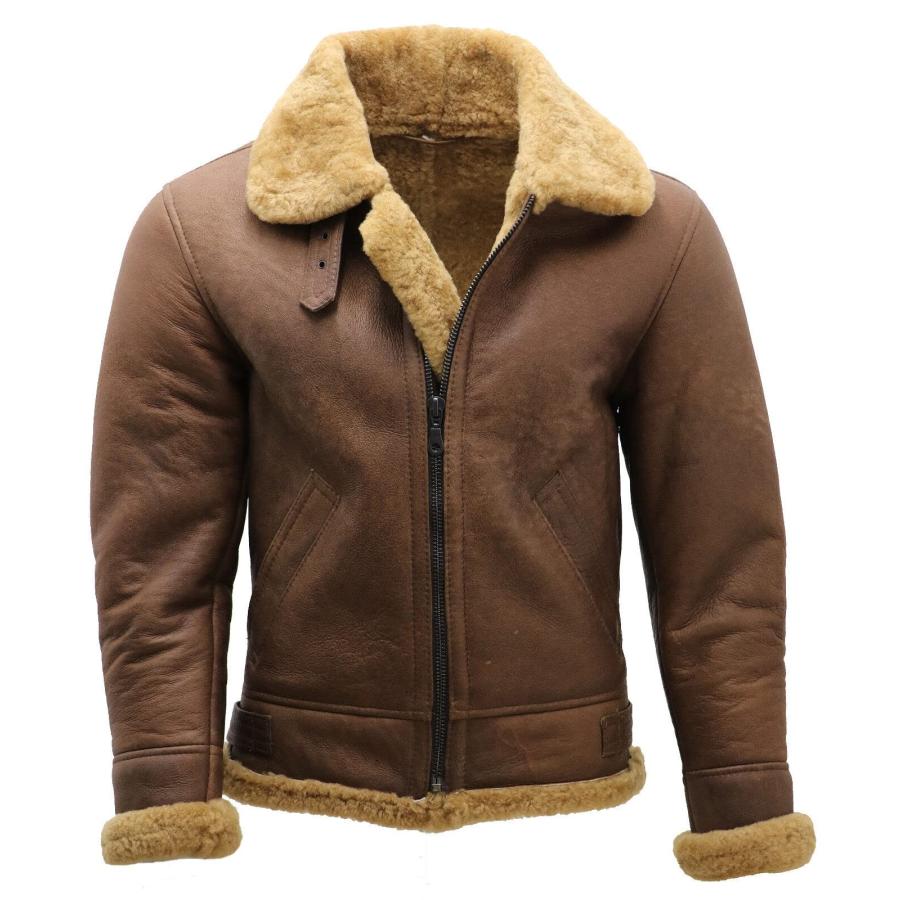 並行輸入品】Men's Brown B3 Shearling Sheepskin WWII Bomber Leather