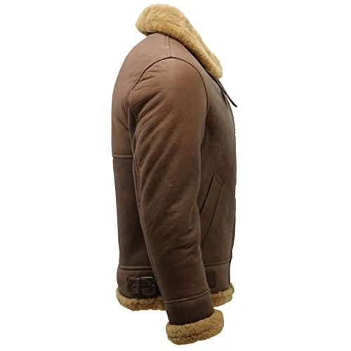 【並行輸入品】Men's Brown B3 Shearling Sheepskin WWII Bomber Leather Flying Avの画像