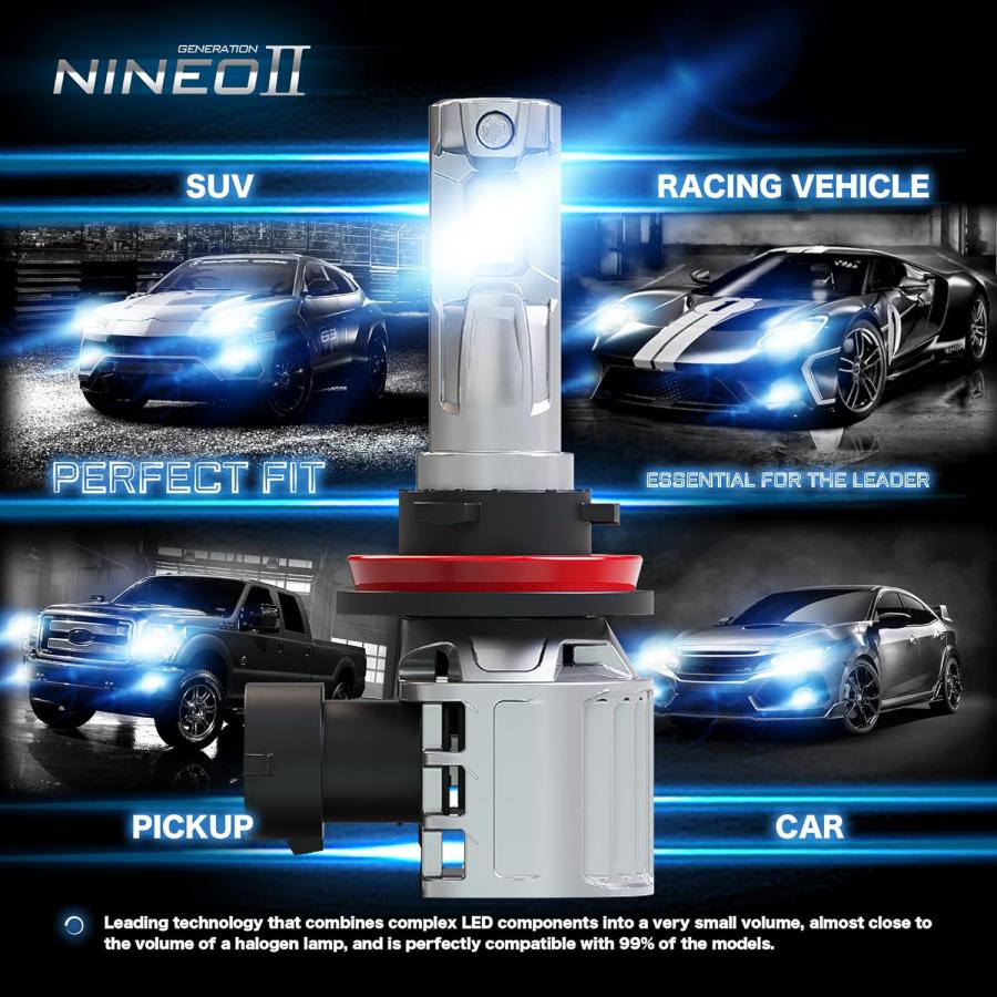 【並行輸入品】NINEO H11 LED電球 22000LM H8 H9ライト 600%高輝度 6500K クールホワイト プラグアンドプレイ 車用ラの画像