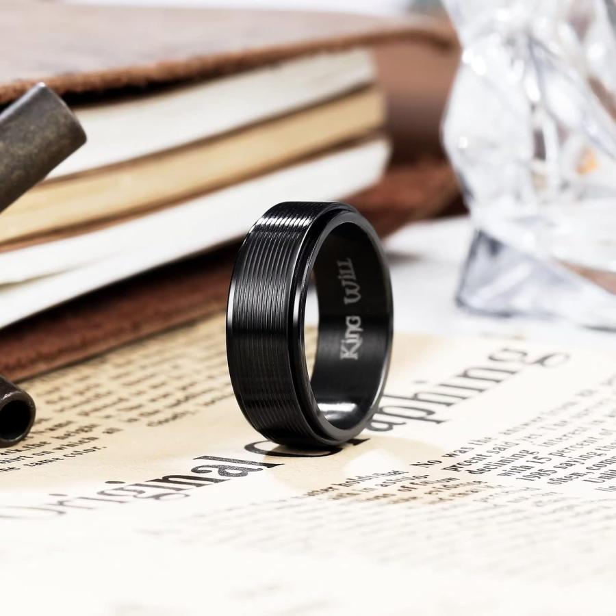 【並行輸入品】King Will Black Line Groove Mens Women 8mm Spinner Rings Stainless S_2