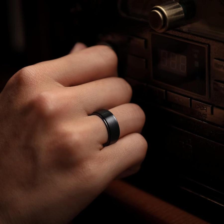 【並行輸入品】King Will Black Line Groove Mens Women 8mm Spinner Rings Stainless S_3