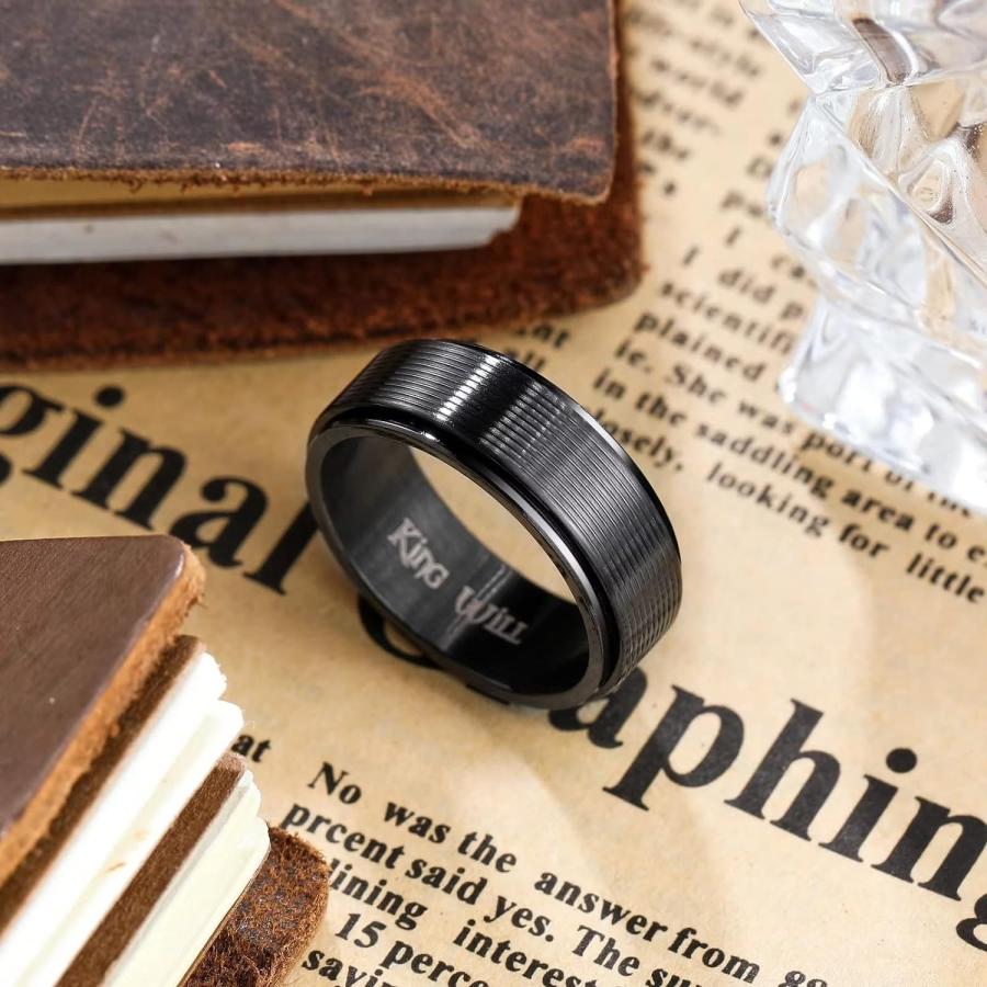 【並行輸入品】King Will Black Line Groove Mens Women 8mm Spinner Rings Stainless S_1