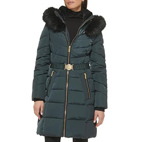 GUESS Women's Puffer Coat with Belt Spruce L 並行輸入品｜good-face｜02