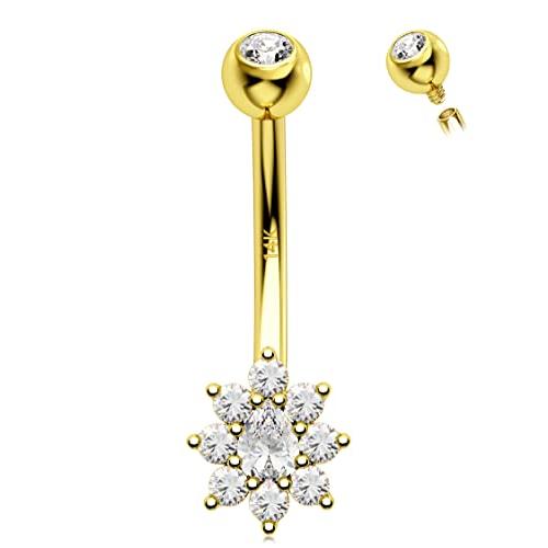 【並行輸入品】Melighting ソリッドゴールド ベリーボタンリング 14Kゴールド 内部スレッドベリーリング レディース フラワーベリーピ_1