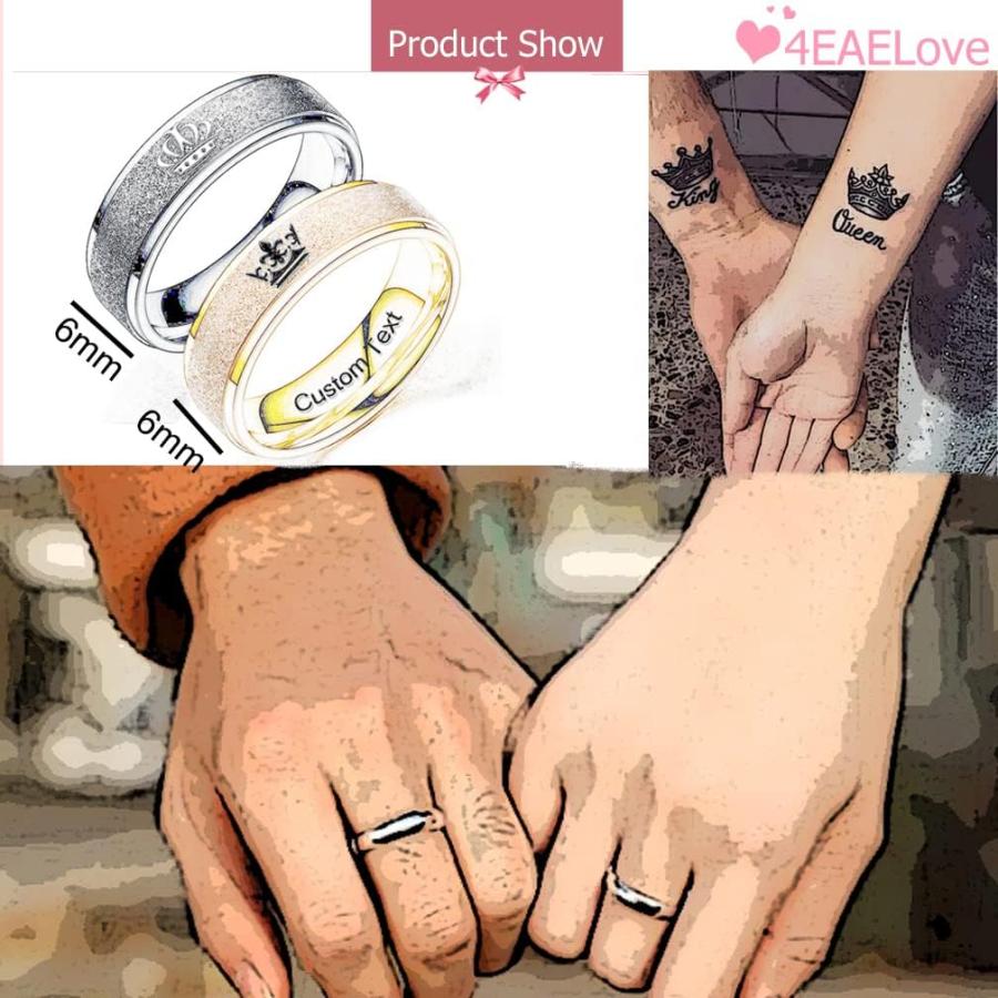 【並行輸入品】4EAELove カスタマイズ王冠カップルリング Her King His Queen プロミスリング 内側 缶刻印 バンドリング 結婚_2