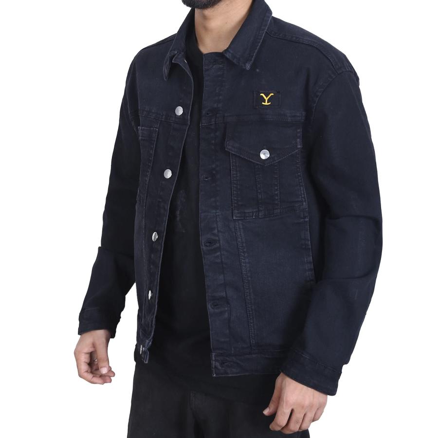 【並行輸入品】Men's Cowboy Style Black Washed Denim Jacket with Embroidered Loの画像