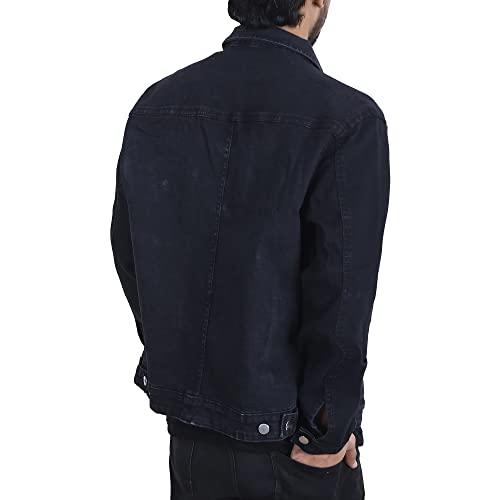 【並行輸入品】Men's Cowboy Style Black Washed Denim Jacket with Embroidered Loの画像