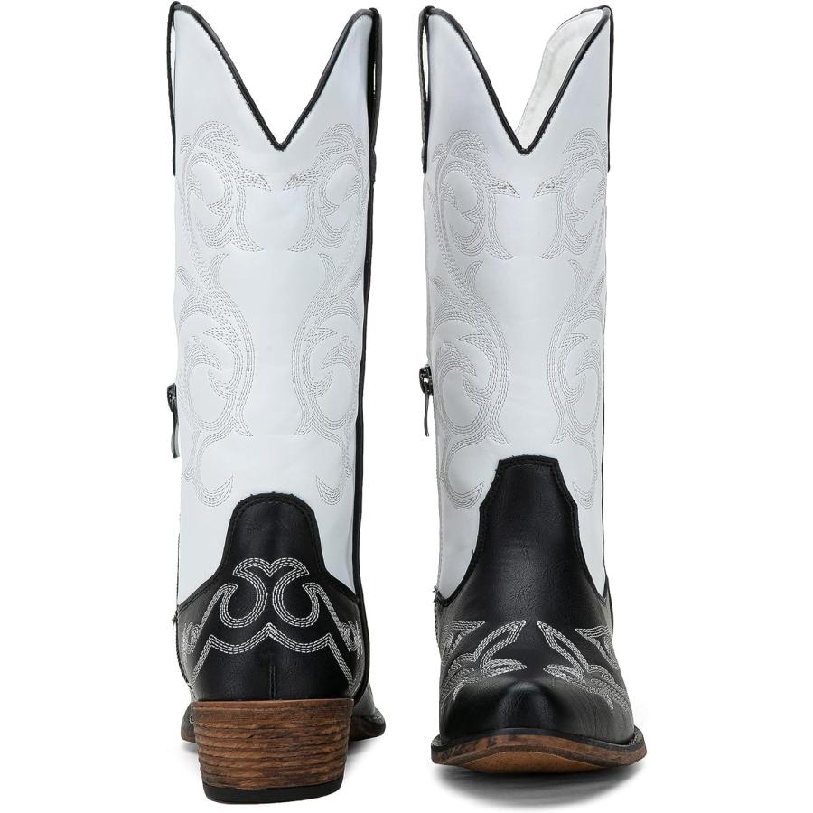 の通販なら Jeossy Women´s 9808 White/Black Cowboy Boots for Women Square Toe Cowgirl Boots Western Embroidered Knee High Boot with Side Zipper Size 8(DJY980