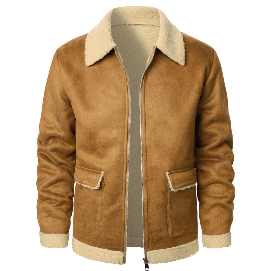 【並行輸入品】Jackets for Men   Men Teddy Lined Coat (Color : Khaki, Size : Meの画像