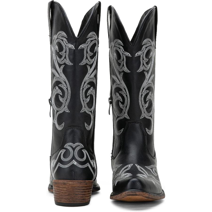 値下げ特別価格 Jeossy Women´s 9808 Black Cowboy Boots for Women Square Toe Cowgirl Boots Western Embroidered Knee High Boot with Inner Zipper Size 6(DJY9808 Bla