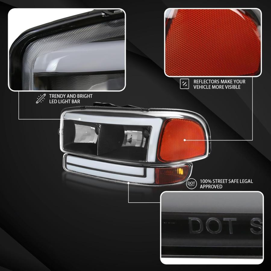 【並行輸入品】Autozensation 1999-2006 GMC Sierra Yukon 1500 ブラックハウジング クリアレンズヘッドライトの画像