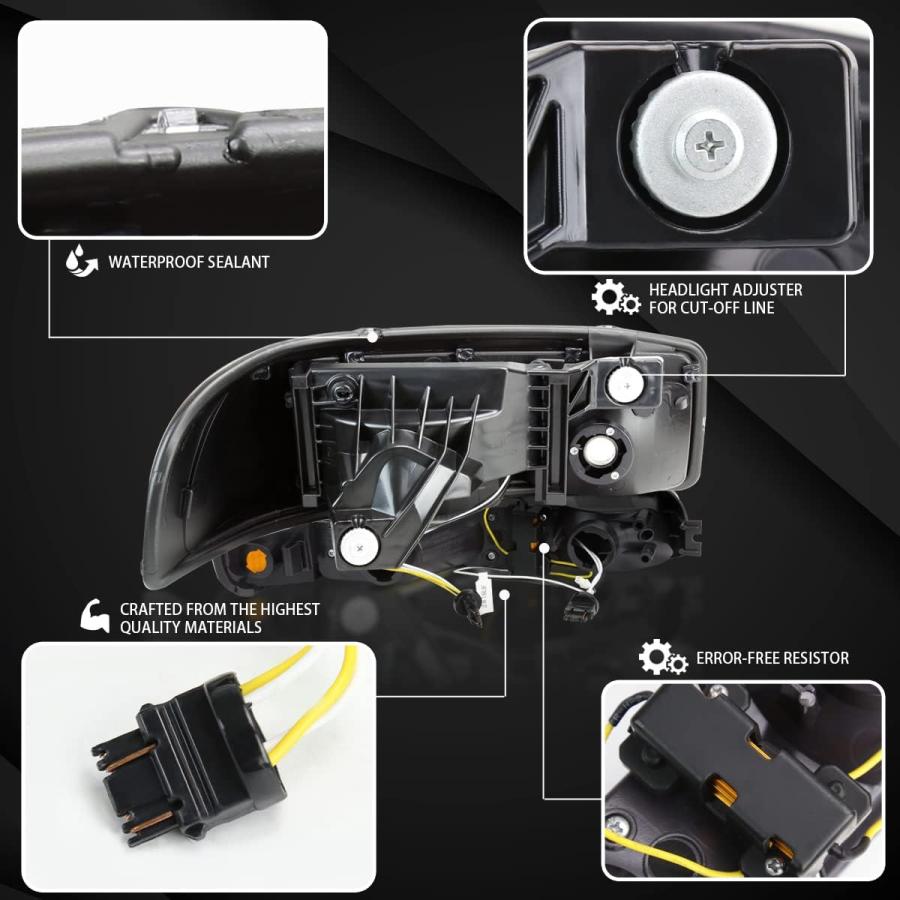 【並行輸入品】Autozensation 1999-2006 GMC Sierra Yukon 1500 ブラックハウジング クリアレンズヘッドライトの画像