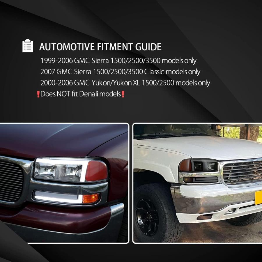 【並行輸入品】Autozensation 1999-2006 GMC Sierra Yukon 1500 ブラックハウジング クリアレンズヘッドライトの画像