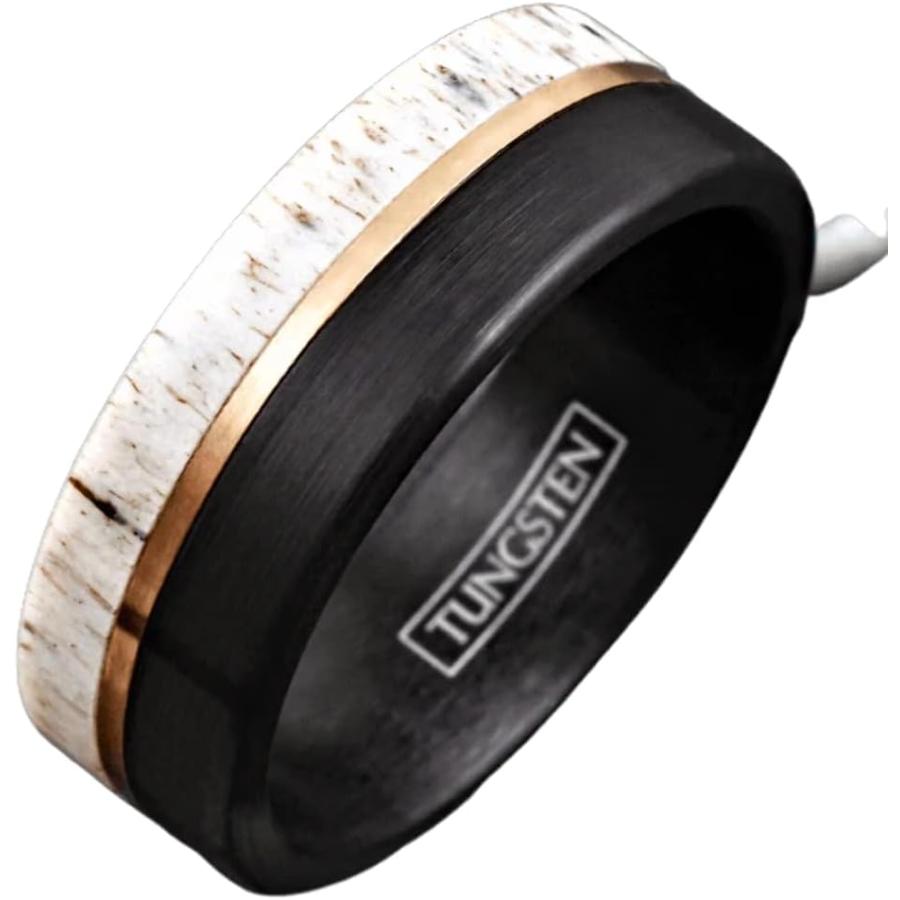 Tungsten Rings for Men Wedding Bands for Him Womens Wedding Bands for Her 8mm Deer Antler and Rose Gold Line Wedding Band Ring 11　並行輸入品｜good-face｜08