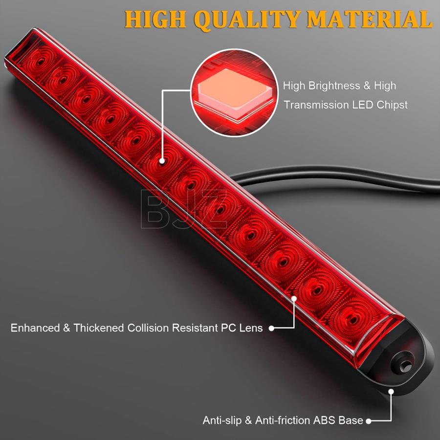 【並行輸入品】BJZ 16インチ トレーラーLEDライトバー レッド 12LED ブレーキストップ ID 左右ウィンカーライト テールマーカー 後部識の画像