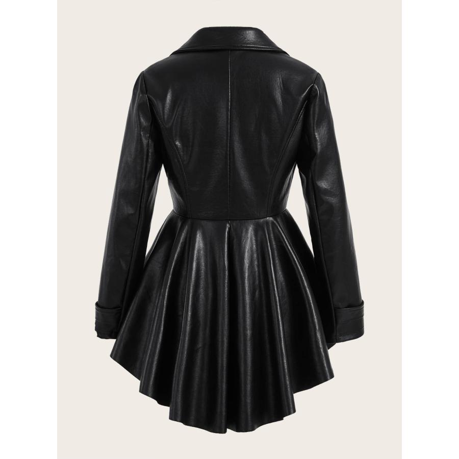 【並行輸入品】Women's Jackets  Jackets Zip Up High Low Hem Leather Coat Women'の画像