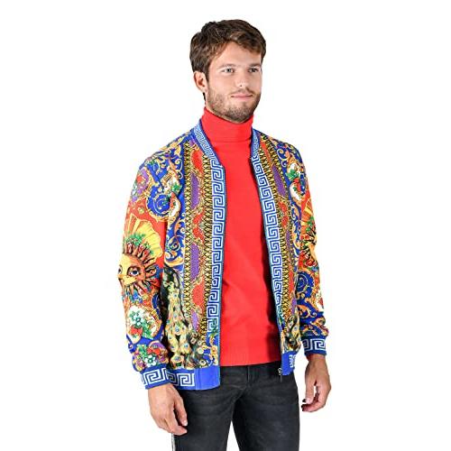 【並行輸入品】Barabas Men's Sun Floral Print Greek Key Pattern Bomber Jacket Bの画像