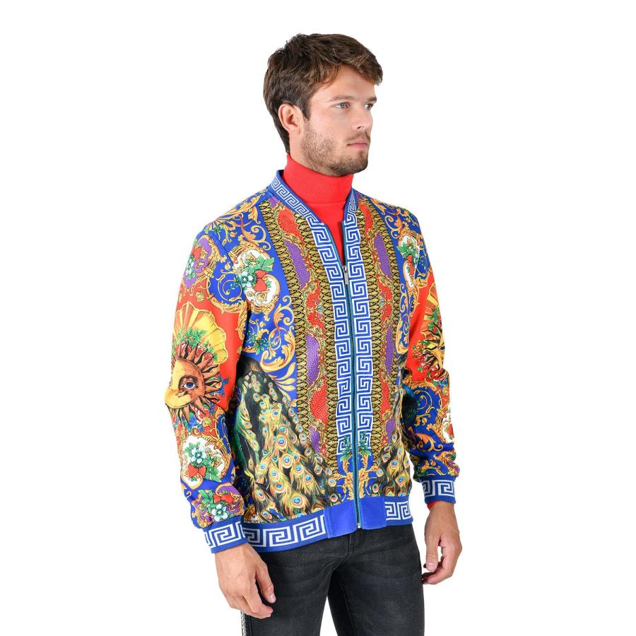 【並行輸入品】Barabas Men's Sun Floral Print Greek Key Pattern Bomber Jacket Bの画像