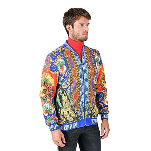 【並行輸入品】Barabas Men's Sun Floral Print Greek Key Pattern Bomber Jacket Bの画像